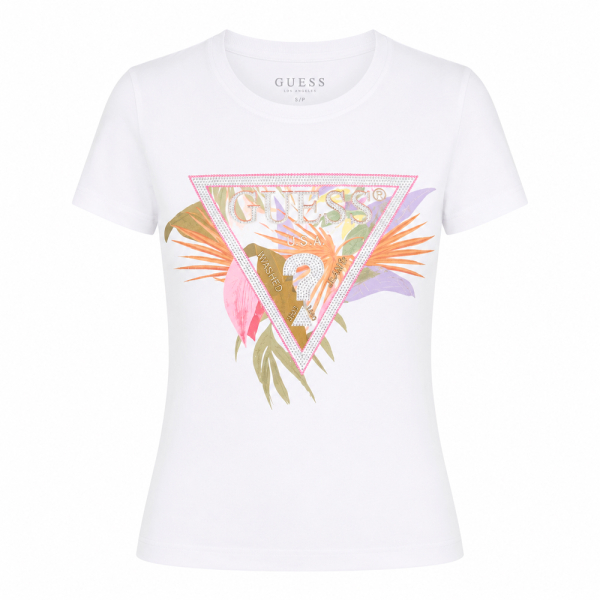 Guess T-shirts hauts et polos Blanc - T-shirt avec logo en strass - L - Ref 41 €